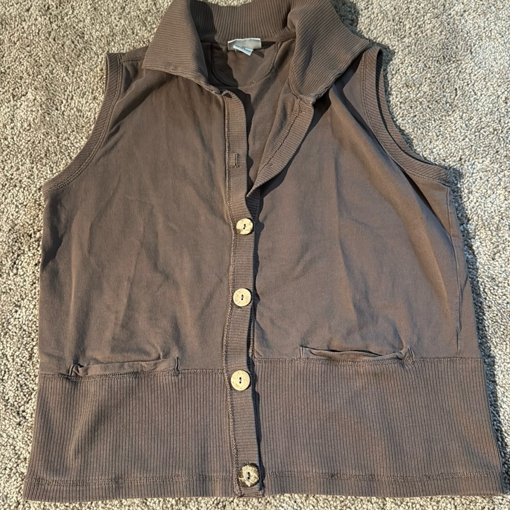 Brown Button Down Sleeveless Shirt